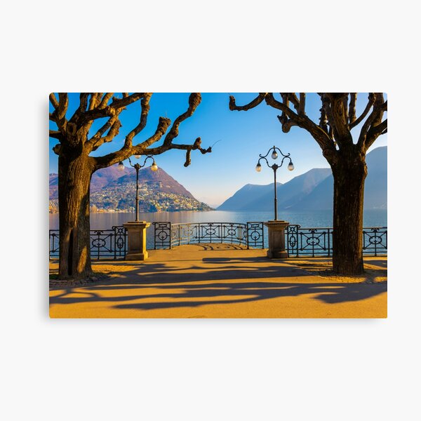 Item preview, Waterfront in Lugano with Bare Tree and Mountain and Lake Lugano designed and sold by Mats Silvan.