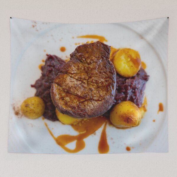 Item preview, Beef Steak with Potato and Red Cabbage on a White Plate designed and sold by Mats Silvan.