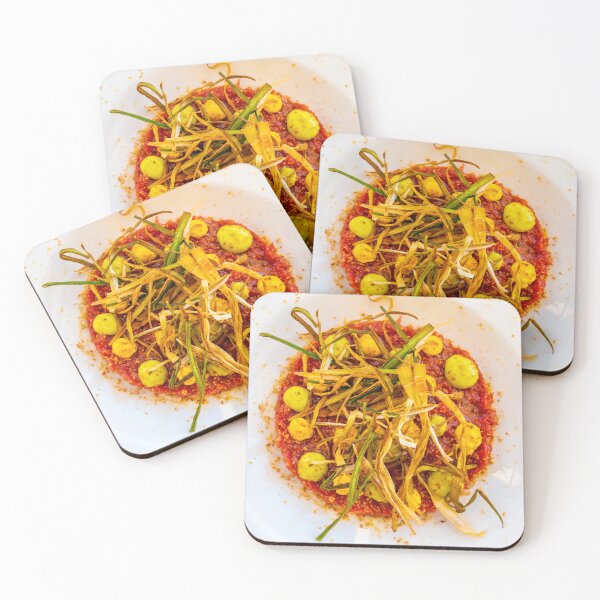 Item preview, Beef Tartare with Saffron and Leek and Salted Almond on a white Plate designed and sold by Mats Silvan.