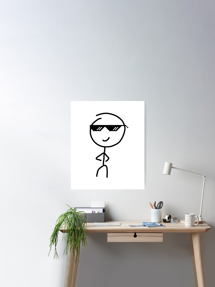 Humor Wall Art with Frame, Stickman Meme Face Looking at Computer