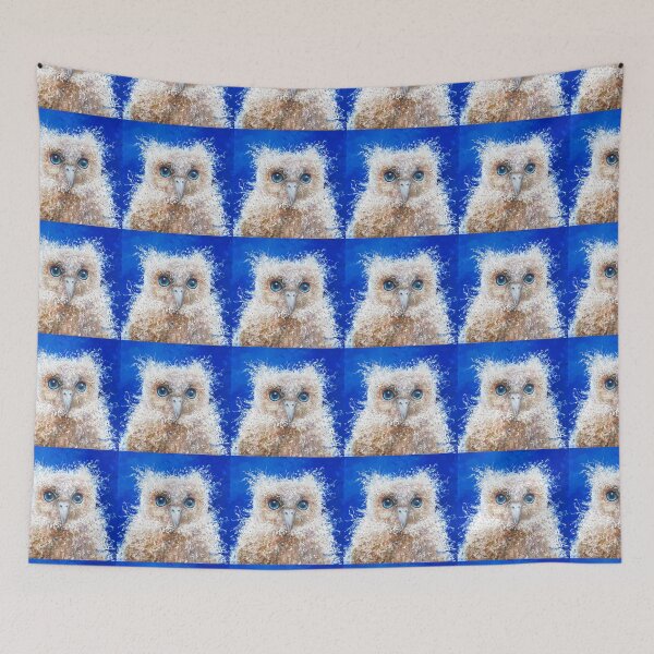 Item preview, Owl painting on blue background designed and sold by MatsonArtDesign.