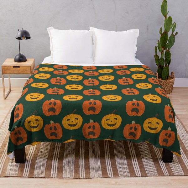 Item preview, Cute Halloween Jack o Lantern Pumpkins Pattern in Dark Green designed and sold by autumnchu.