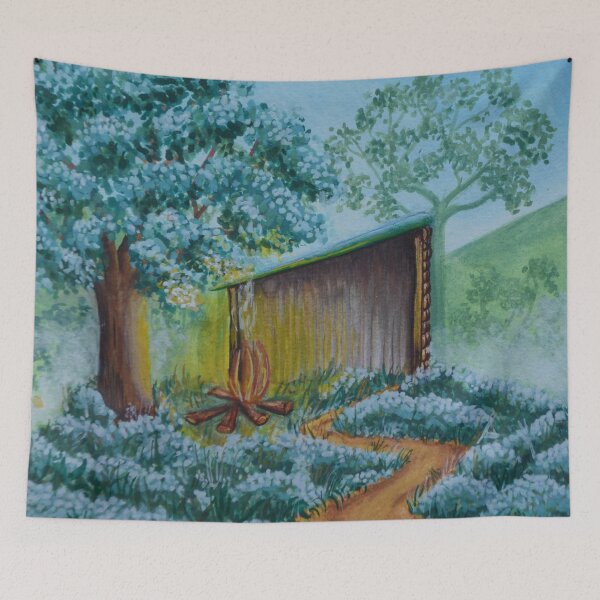 Item preview, The oak hut no. 3 - Secret garden - Gouache painting designed and sold by WanderingGraha.