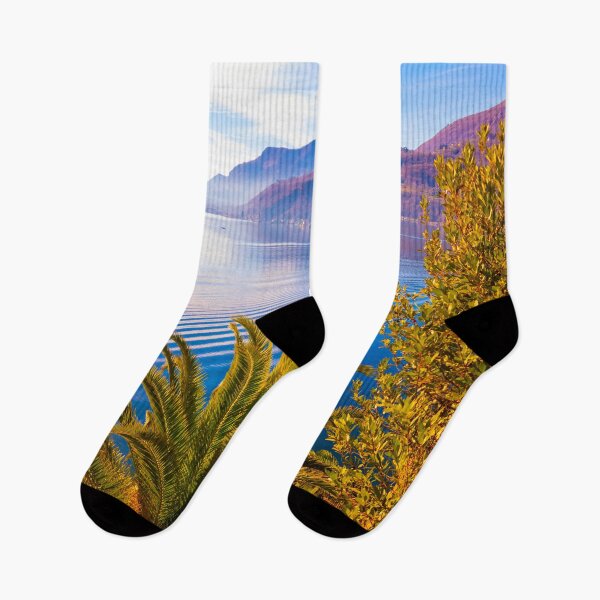 Item preview, Palm Tree and Lake Lugano with Blue Sky and Mountain in a Sunny Day designed and sold by Mats Silvan.