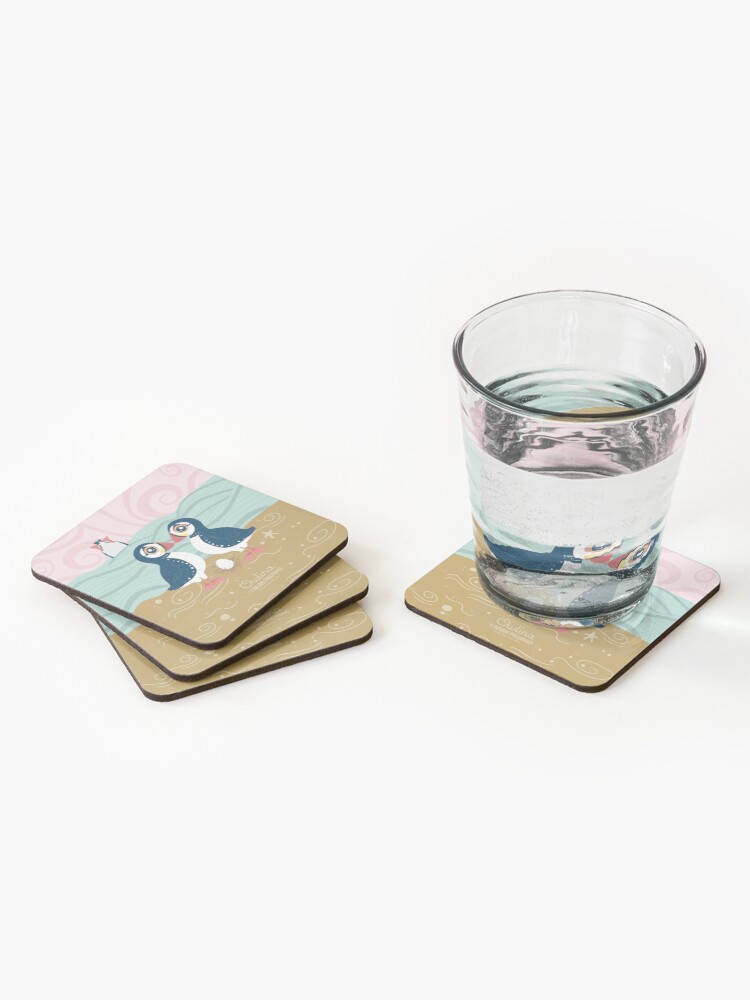 Thumbnail 2 of 5, Coasters (Set of 4), Puffin Pair designed and sold by Owlina-Art.