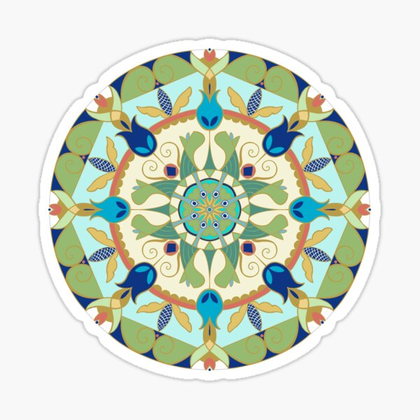 Tulpen Mandala blau grün Sticker
