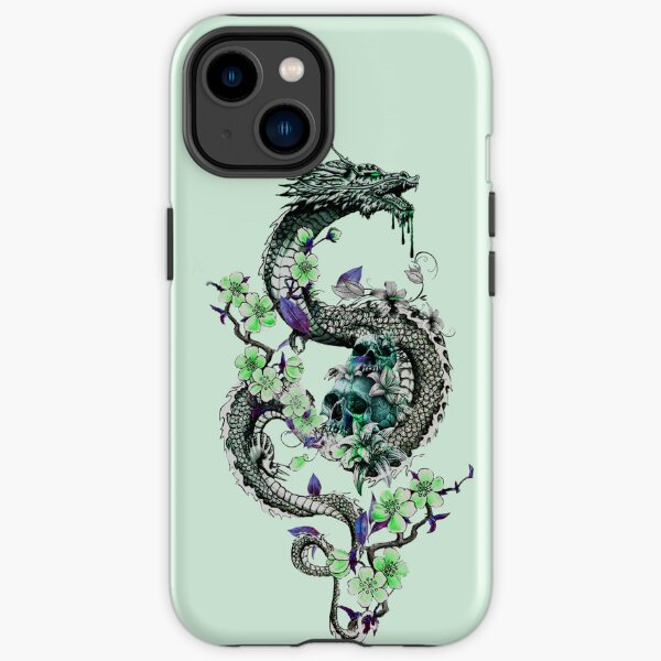 Dragon with Flowers and Skulls iPhone Tough Case