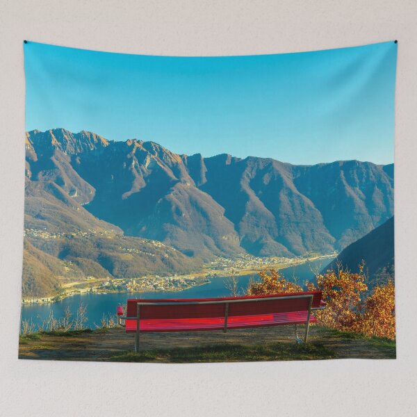 Item preview, Banco con vista panorámica sobre el lago de Lugano y el pueblo con montaña designed and sold by Mats Silvan.