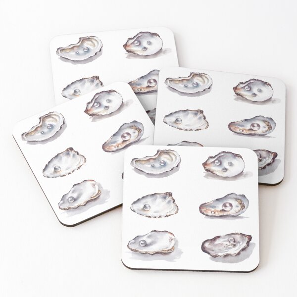Item preview, Set of six oyster shells with pearls - watercolour painting designed and sold by laurartpourlart.