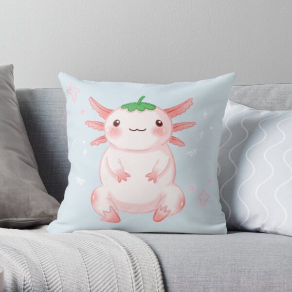 Strawberry Axolotl Throw Pillow