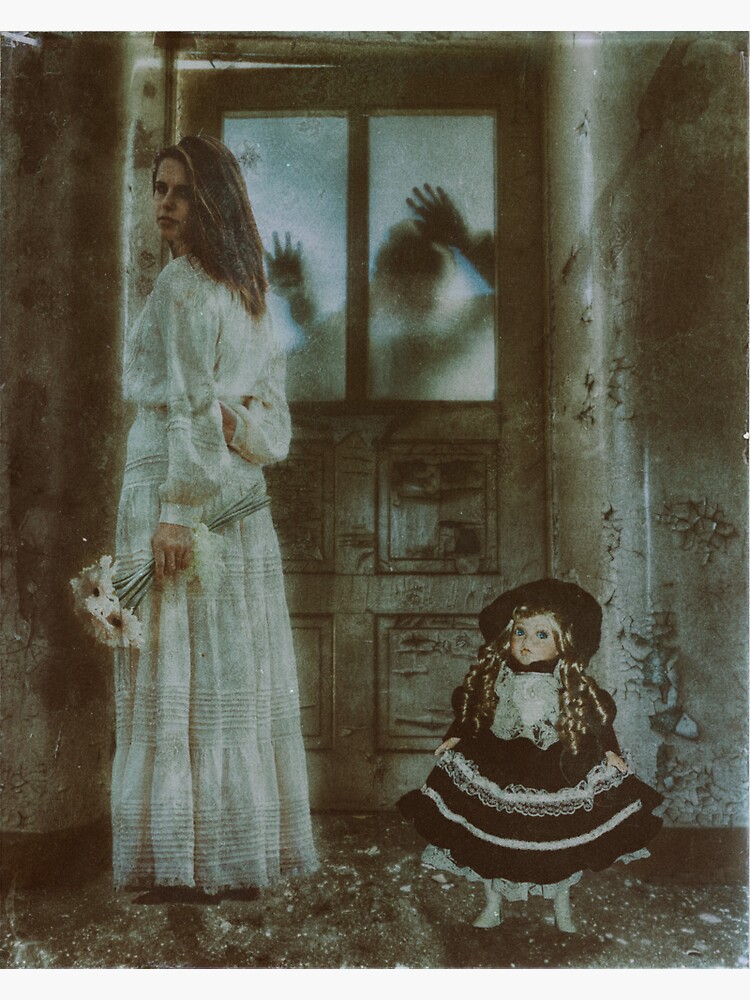 Thumbnail 3 of 3, Sticker, The ghost and her haunted doll designed and sold by Melindrea.