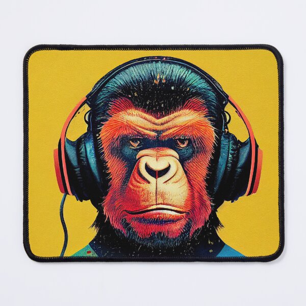 Item preview, Monkey listening to music, headphones designed and sold by PeanutArtCorner.