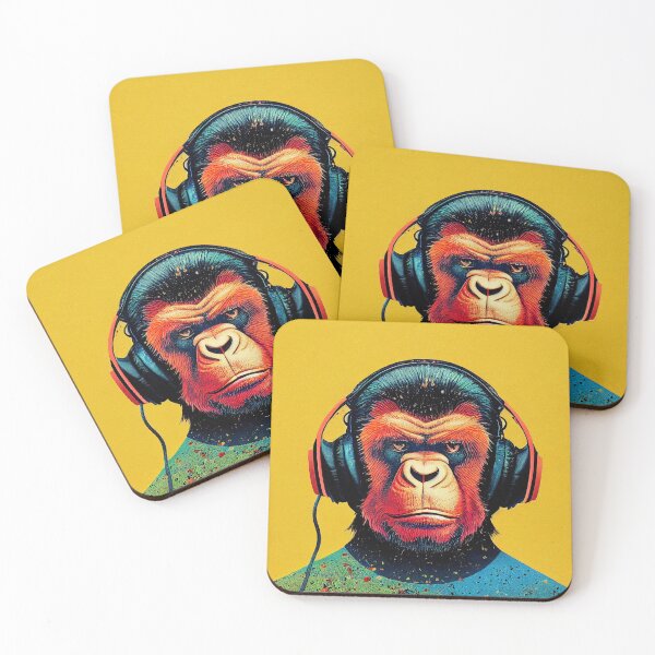 Item preview, Monkey listening to music, headphones designed and sold by PeanutArtCorner.