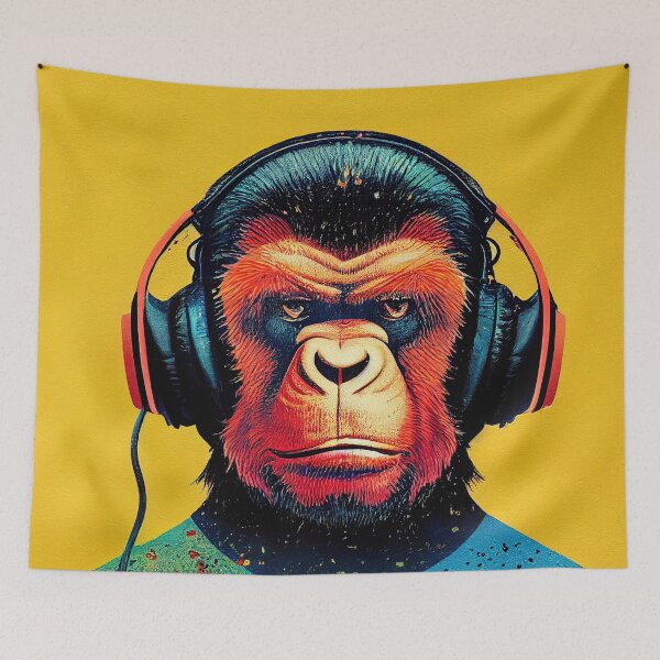 Item preview, Monkey listening to music, headphones designed and sold by PeanutArtCorner.