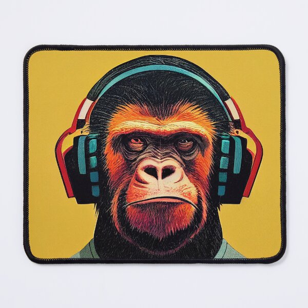 Item preview, Monkey listening to music, headphones designed and sold by PeanutArtCorner.