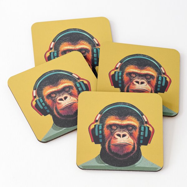 Item preview, Monkey listening to music, headphones designed and sold by PeanutArtCorner.
