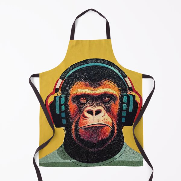 Item preview, Monkey listening to music, headphones designed and sold by PeanutArtCorner.