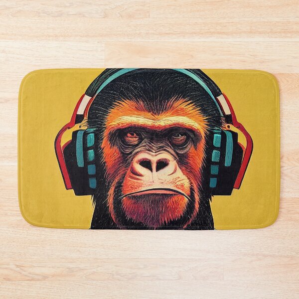 Item preview, Monkey listening to music, headphones designed and sold by PeanutArtCorner.