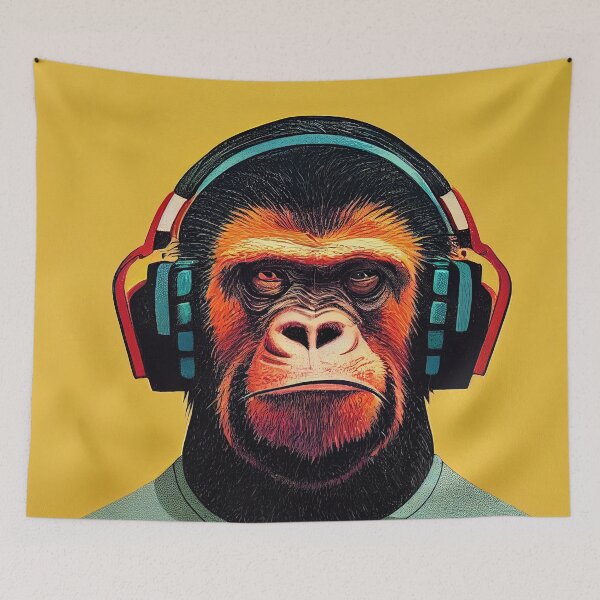 Item preview, Monkey listening to music, headphones designed and sold by PeanutArtCorner.