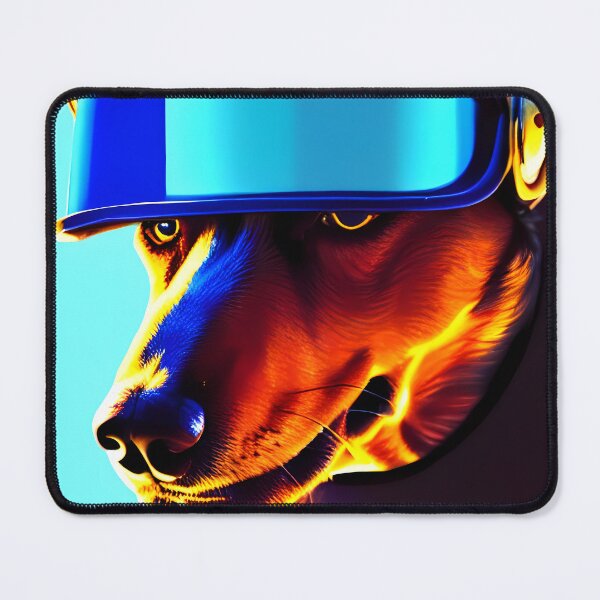 Item preview, Pop retro dog rider wearing motorcycle futuristic helmet designed and sold by AISHOPPE.