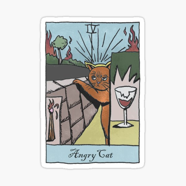 Tarot Card - Drunk and Angry Cat Sticker