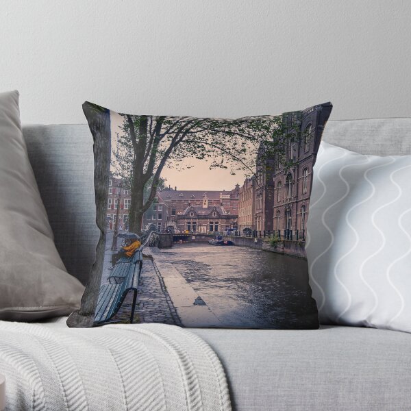 Amsterdam canal in the rain Throw Pillow
