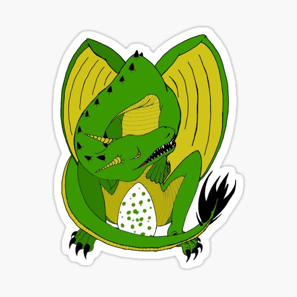Cartoon dragon protecting egg, green Sticker