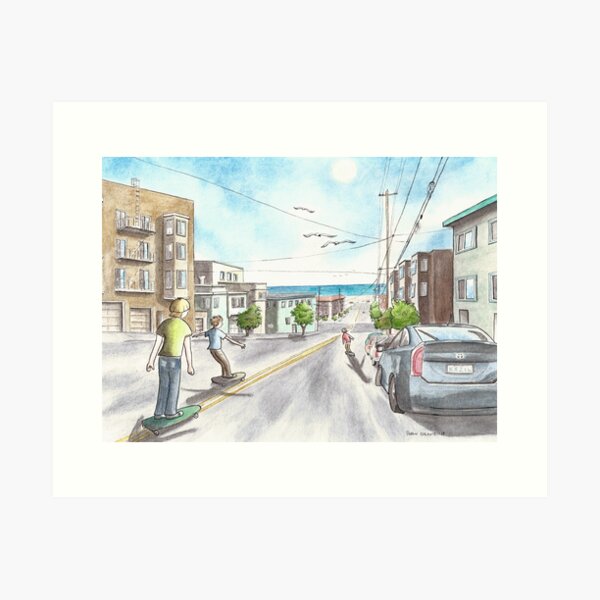 "Surfing Balboa" - original watercolor art by Robin Galante Art Print