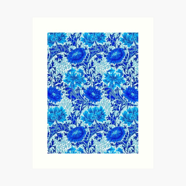 Item preview, William Morris Chrysanthemums, Shades of Denim Blue  designed and sold by Marymarice.