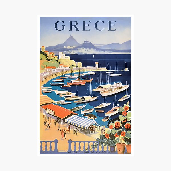 Item preview, 1955 Greece Athens Bay of Castella Travel Poster designed and sold by retrographics.