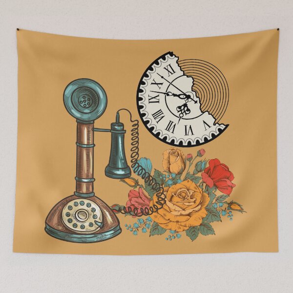 Item preview, Vintage Telephone Clock And Bucket Of Flowers designed and sold by ArtOfStars.
