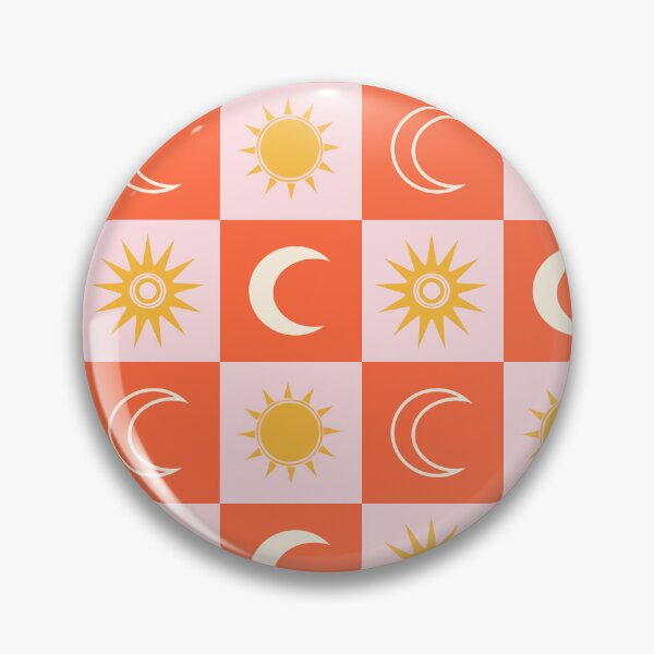 Item preview, Checkered Pattern with the Moon and the Sun on Pink and Reddish Orange designed and sold by Ceyda Bolat.