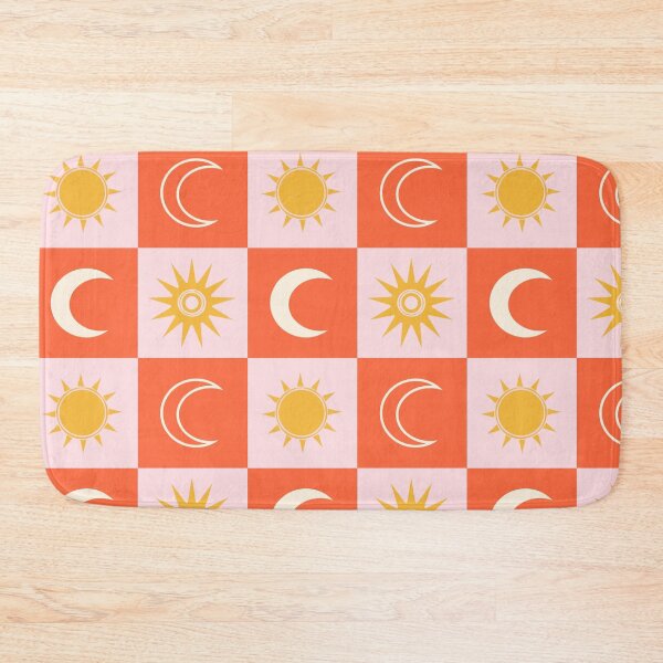 Item preview, Checkered Pattern with the Moon and the Sun on Pink and Reddish Orange designed and sold by Ceyda Bolat.