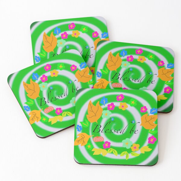Item preview, Blessed be  greeting message with background spiral and flower garland designed and sold by LynseysArtShop.