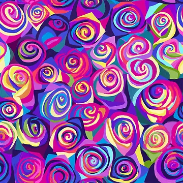 Artwork thumbnail, Abstract Rainbow Roses Pattern by AlwaysBeColoring