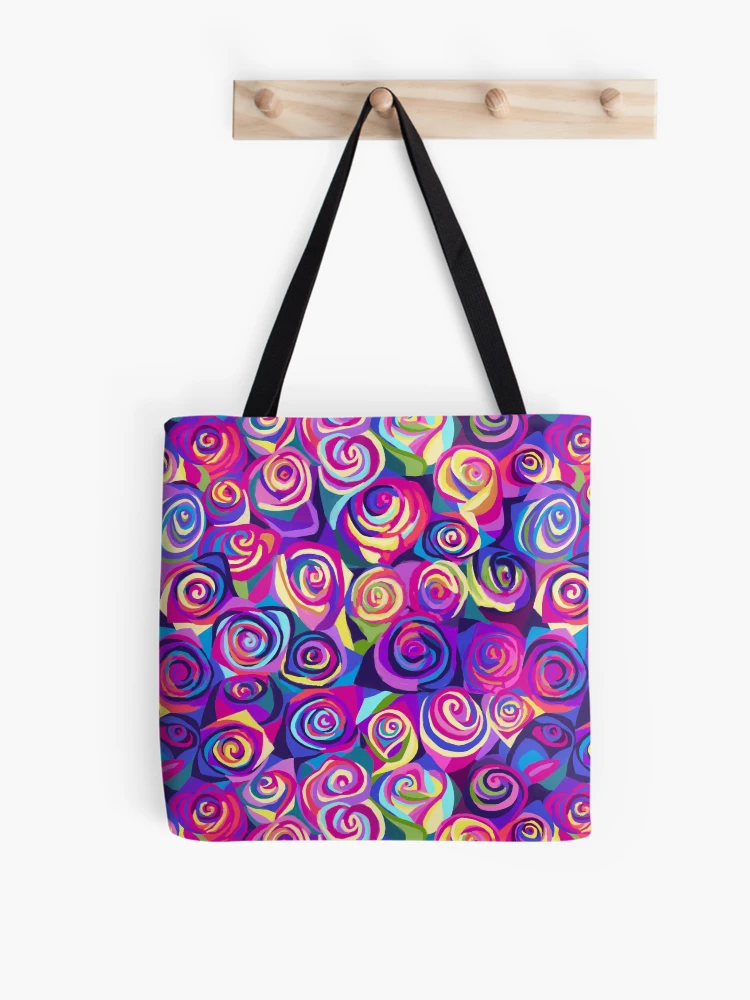 Thumbnail 1 of 2, Tote Bag, Abstract Rainbow Roses Pattern designed and sold by AlwaysBeColoring.