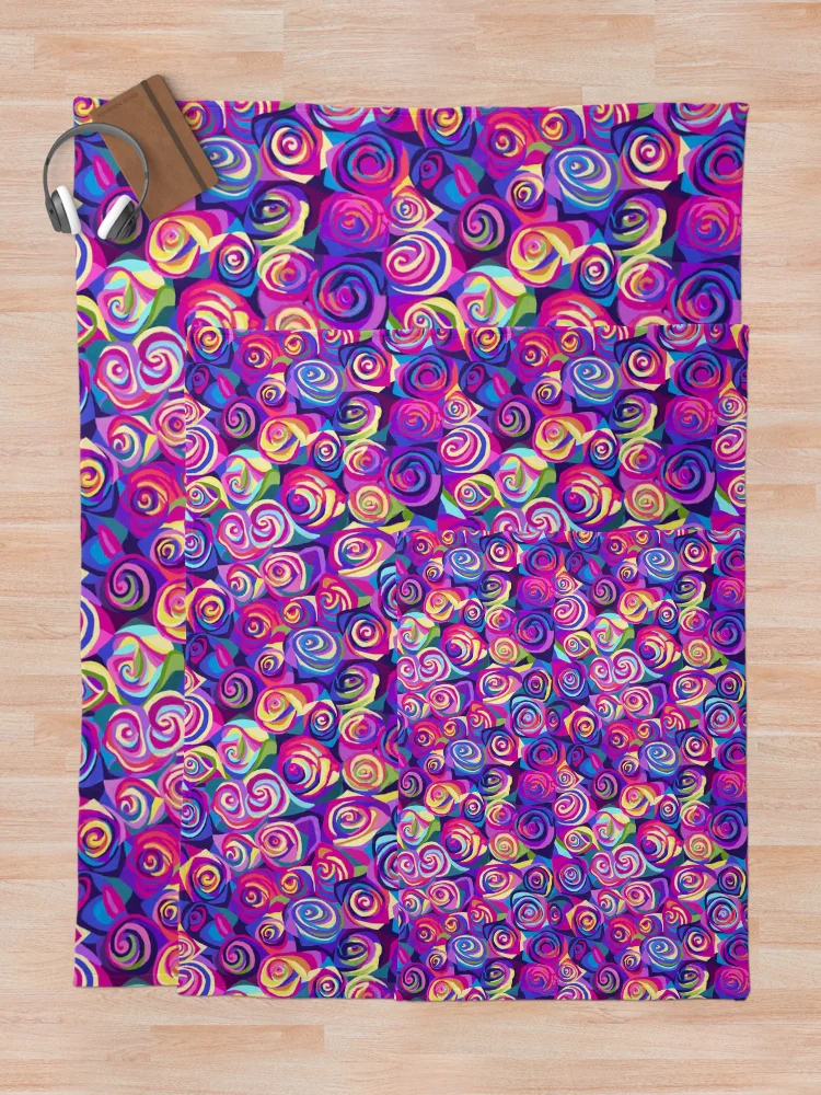 Thumbnail 5 of 6, Throw Blanket, Abstract Rainbow Roses Pattern designed and sold by AlwaysBeColoring.