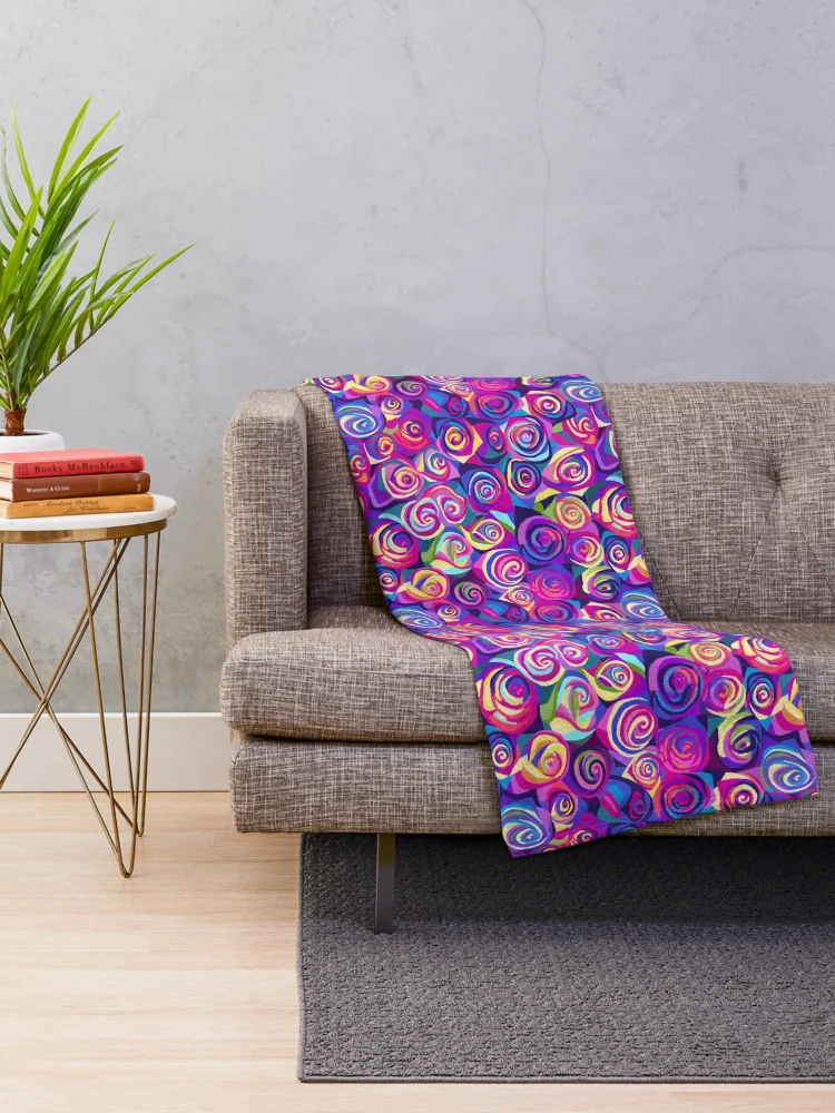 Thumbnail 2 of 6, Throw Blanket, Abstract Rainbow Roses Pattern designed and sold by AlwaysBeColoring.