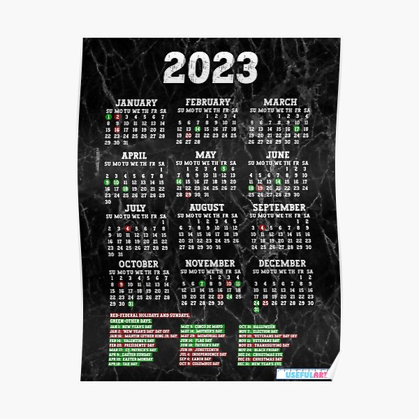 Póster Calendario De Estados Unidos 2023 Con DÍas Festivos No41 De Usefulart Shop Redbubble 1305