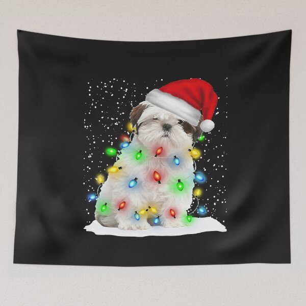 Item preview, White Shih Tzu Christmas Santa Hat Xmas Color Lights designed and sold by MasinDontrae.