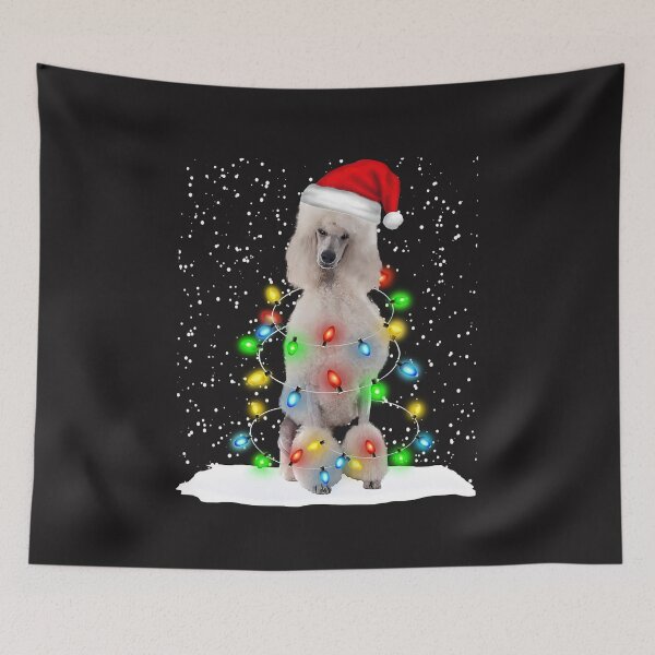Item preview, White Standard Poodle Christmas Santa Hat Xmas Color Lights designed and sold by MasinDontrae.