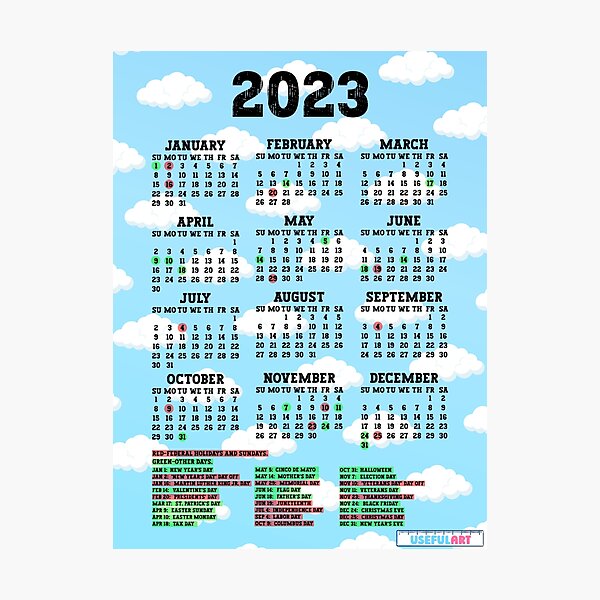 Lámina Fotográfica Calendario Estados Unidos 2023 Con DÍas Festivos No47 De Usefulart Shop 9887