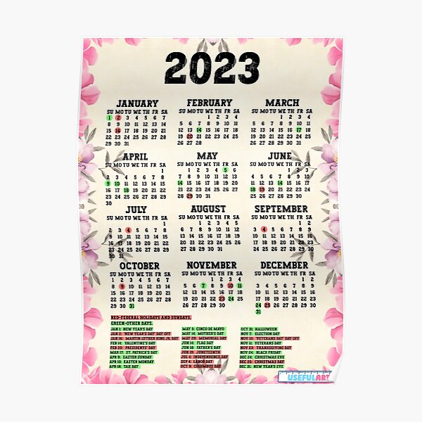 Póster Calendario Estados Unidos 2023 Con DÍas Festivos No48 De Usefulart Shop Redbubble 4509