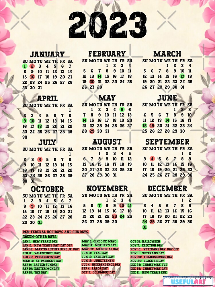 "2023 UNITED STATES CALENDAR WITH HOLIDAYS No.48" Sticker for Sale by
