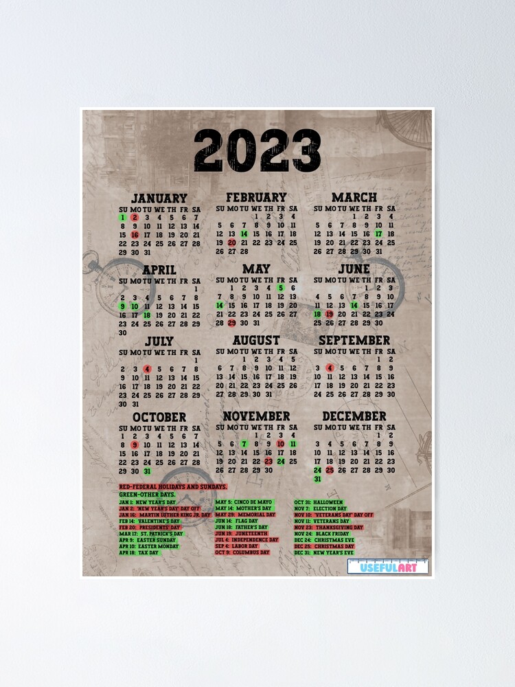 Póster Calendario Estados Unidos 2023 Con DÍas Festivos No49 De Usefulart Shop Redbubble 3159