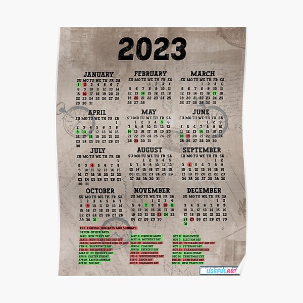 Póster Calendario Estados Unidos 2023 Con DÍas Festivos No49 De Usefulart Shop Redbubble 8081