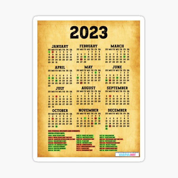 Pegatina «CALENDARIO ESTADOS UNIDOS 2023 CON DÍAS FESTIVOS No.52» de