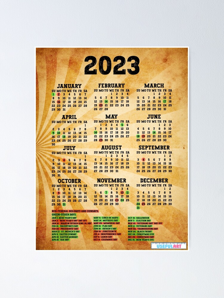 Póster Calendario Estados Unidos 2023 Con DÍas Festivos No53 De Usefulart Shop Redbubble 3421