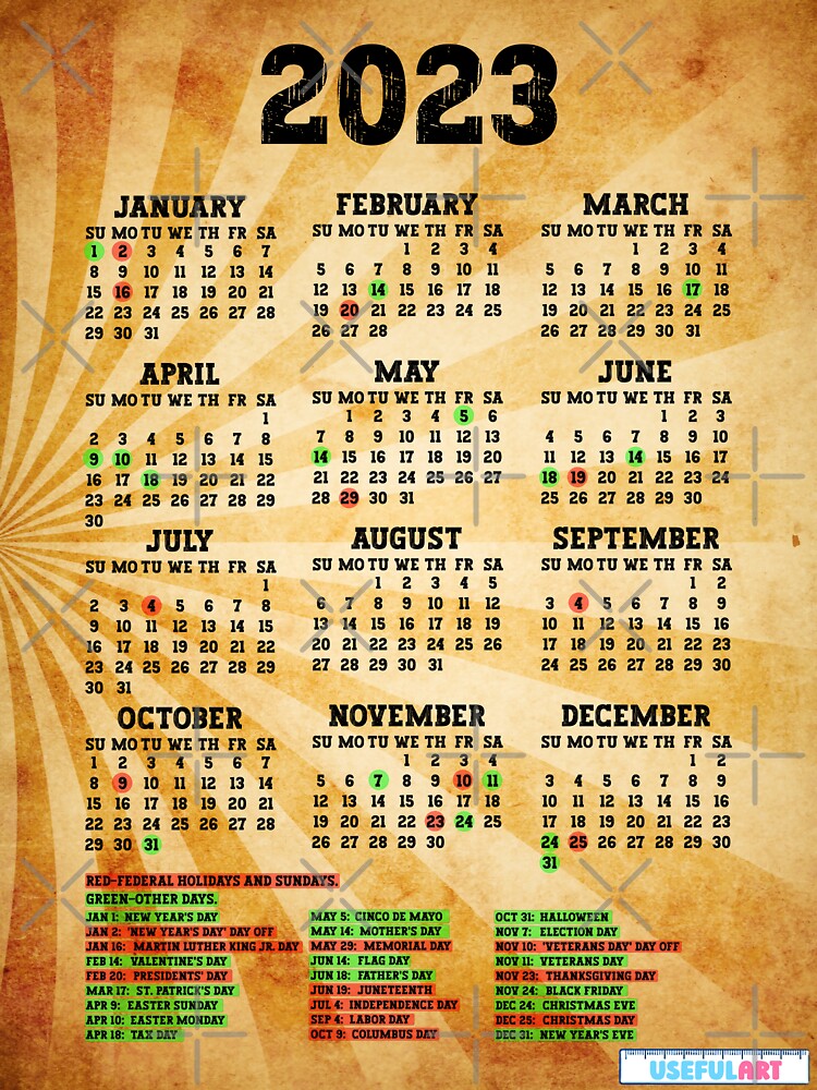 Pegatina Calendario Estados Unidos 2023 Con DÍas Festivos No53 De Usefulart Shop Redbubble 0699