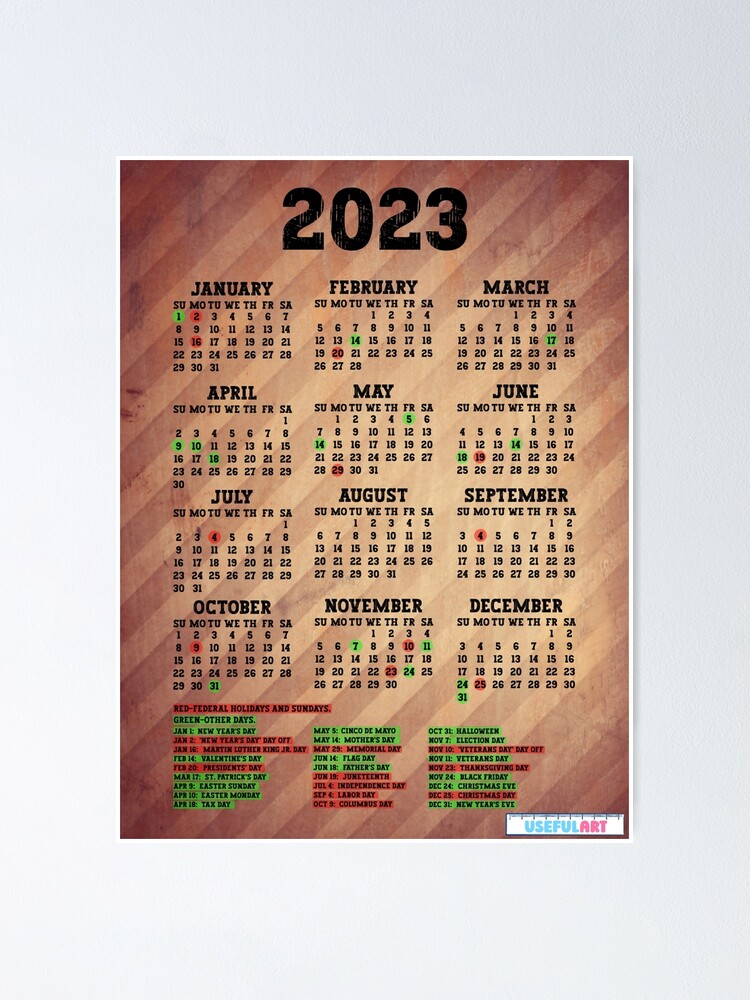 Póster Calendario Estados Unidos 2023 Con DÍas Festivos No54 De Usefulart Shop Redbubble 0309